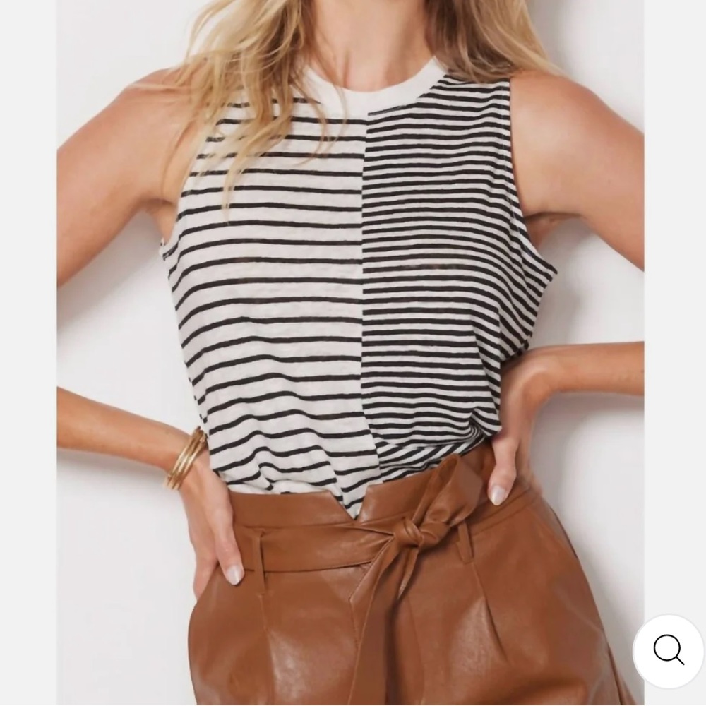 NWT Rails Linen The Split Tank Stripe Black and White